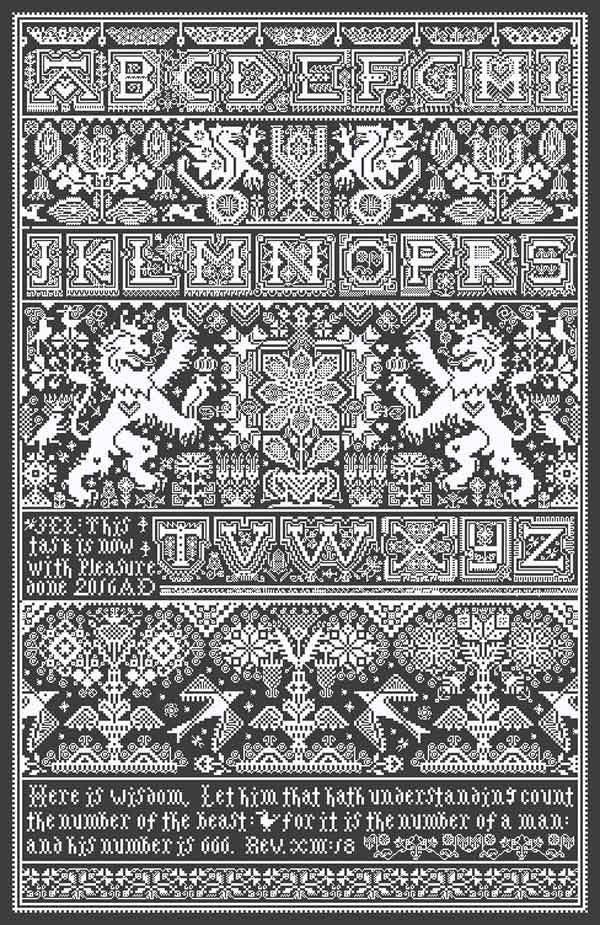 LONG DOG SAMPLERS "The Beast"  Counted Cross Stitch Pattern  Mono Geometric Sampler, Pattern Only