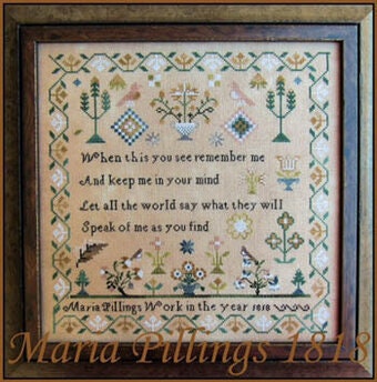 THE SCARLETT HOUSE "Maria Pillings 1818" Counted Cross Stitch Pattern, Chart, Sampler, Pattern Only