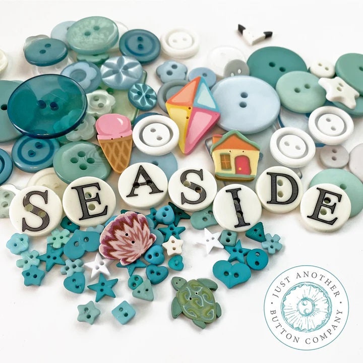 JUST ANOTHER BUTTON Company ~ "Seaside Button Box" 100+ pieces, Seaside Treasures, Handcrafted, Free Applique Pattern