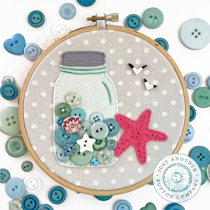 JUST ANOTHER BUTTON Company ~ "Seaside Button Box" 100+ pieces, Seaside Treasures, Handcrafted, Free Applique Pattern