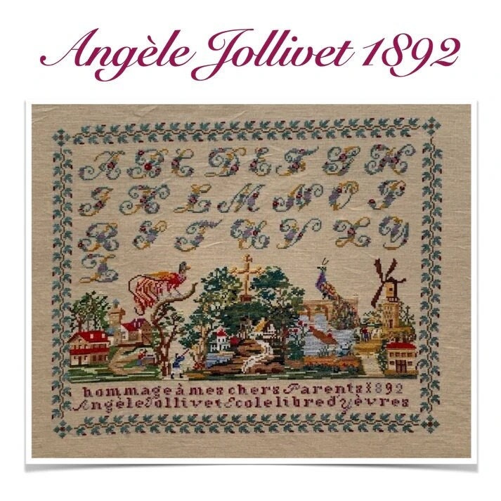 Reflets de Soie ~ Angele Jollivet 1892 Sampler ~ Counted Cross Stitch Pattern, Chart, Antique French Sampler Reproduction, Pattern Only