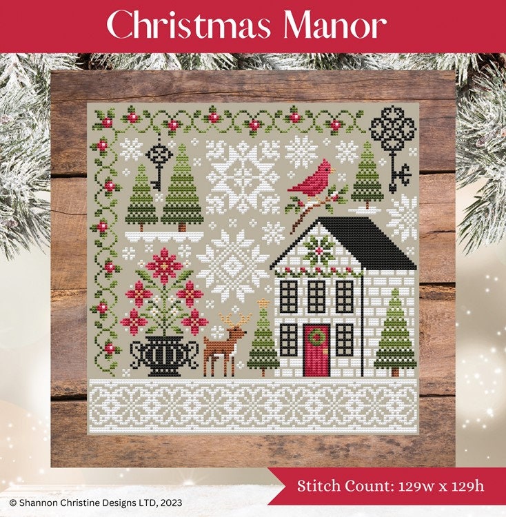 SHANNON CHRISTINE DESIGNS "Christmas Manor" Counted Cross Stitch Pattern, Chart, Pattern Only