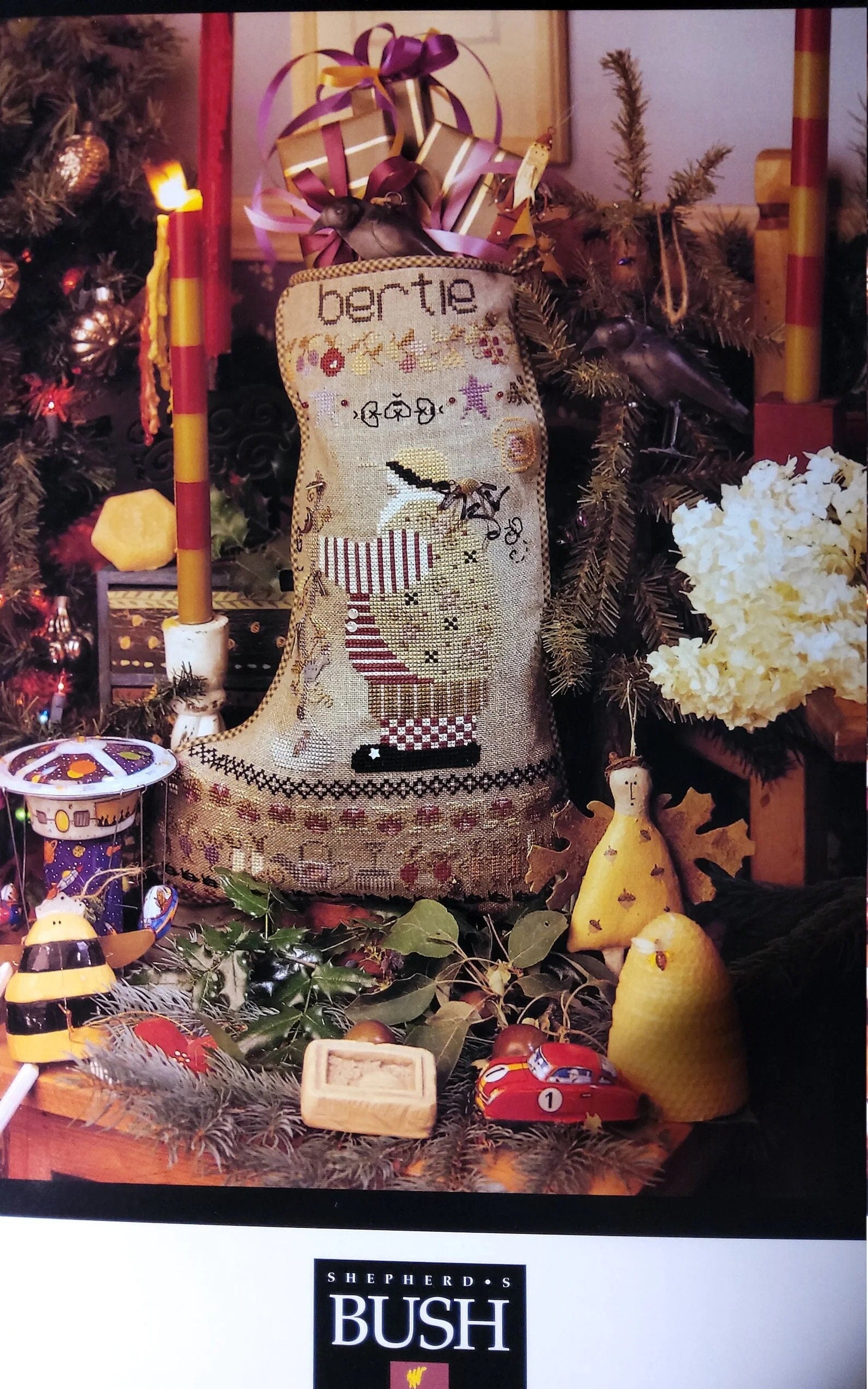 SHEPHERD'S BUSH PRINTWORKS "Bertie's Stocking" Cross Stitch Pattern, Christmas, Pattern Only