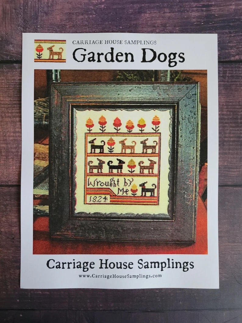 CARRIAGE HOUSE SAMPLINGS "Garden Dogs"  Counted Cross Stitch Pattern, Chart, Pattern Only