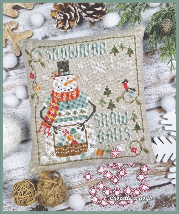 The Little Snowman! by CROCETTE A GOGO  Counted Cross Stitch Pattern + Clay Button  Christmas, Holidays, Winter, Pattern Only
