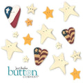 JUST ANOTHER BUTTON Company "Buttons - Easy Does It Patriotic" Pre-Packaged Assortment of 16 Buttons, Flag Hearts, Stars, Americana, 6738