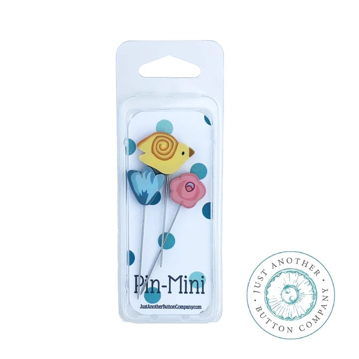 JUST ANOTHER BUTTON Co. "Pin-Mini: Hint of Spring (Limited Edition)" Pincushion Embellishments, Stainless Steel Pins, Assort. of 3, jpm441