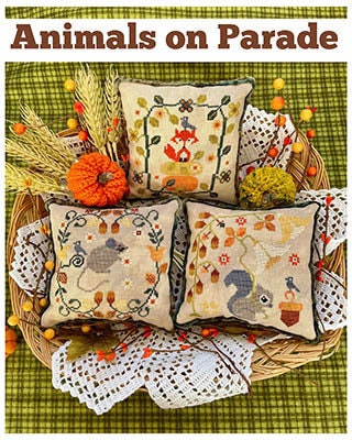 YASMIN'S MADE With LOVE "Animals On Parade" Counted Cross Stitch Pattern, Chart, Fox, Squirrel, Mouse, Pattern Only
