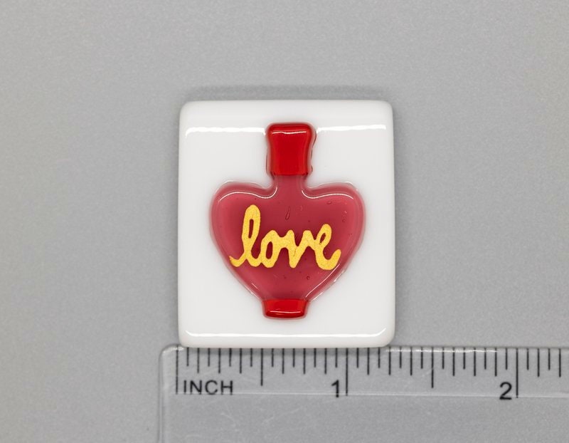 BEAU VERRE ART "Love Potion Bottle Fused Glass Needle Minder"  Magnet  Needleminder  One-of-a-Kind Handcrafted
