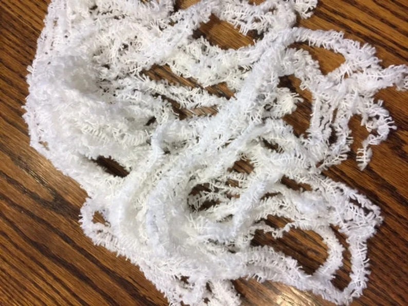 Snow ~ EYELASH CHENILLE TRIM by Lady Dot Creates  9 Yards  Hand-Dyed  100% Cotton  Finishing  Craft Project Trim