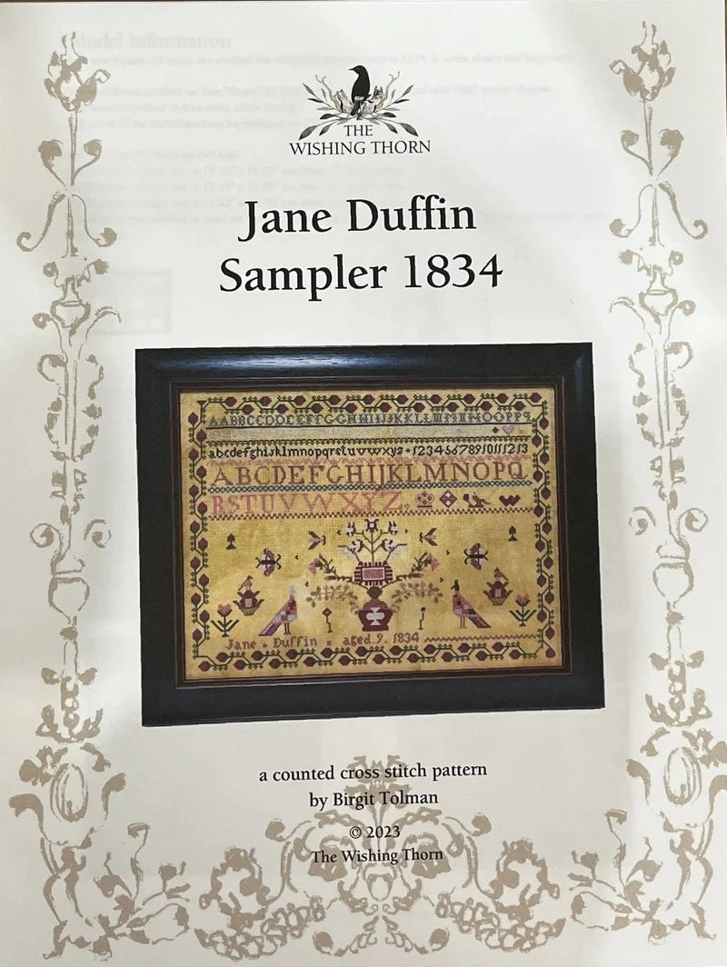 THE WISHING THORN "Jane Duffin Sampler 1834"  Counted Cross Stitch Pattern  Beautiful!, Pattern Only