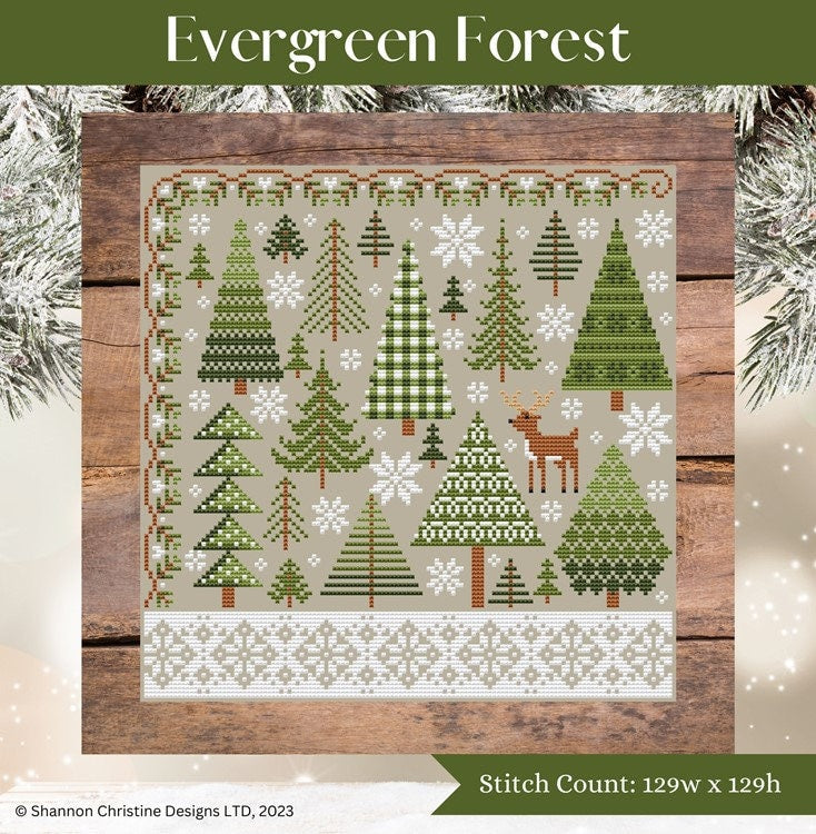 SHANNON CHRISTINE DESIGNS "Evergreen Forest" Counted Cross Stitch Pattern, Chart, Christmas, Pattern Only