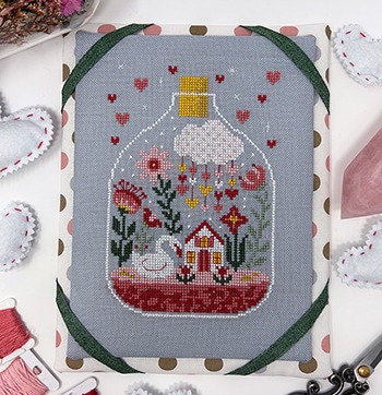 TINY MODERNIST "Valentine Terrarium" Counted Cross Stitch Pattern, Chart, Swan, Pattern Only