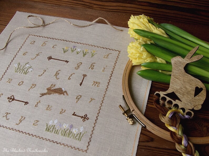 PDF INSTANT DOWNLOAD  Blue Bird Needleworks  "Spring Alphabet"  Counted Cross Stitch Pattern  Pattern Only