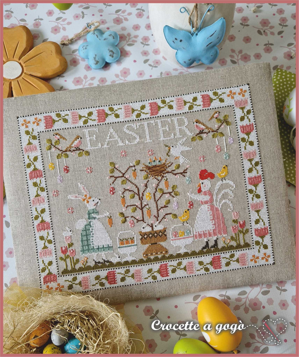 CROCETTE A GOGO "Easter Eve"  Counted Cross Stitch Pattern  Easter Eggs, Rabbits, Easter Tree, Paper Pattern