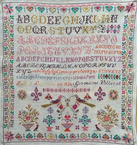 Reflets de Soie ~ Germaine Villeret 1925 ~ Counted Cross Stitch Pattern, Chart, Antique French Sampler Reproduction, Pattern Only