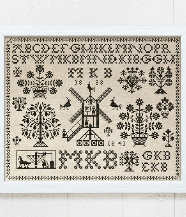 MODERN FOLK EMBROIDERY "Martje Klaassens Boerema, 1833 and 1841  A Groningen Sampler" Counted Cross Stitch Pattern, Chart, Pattern Only