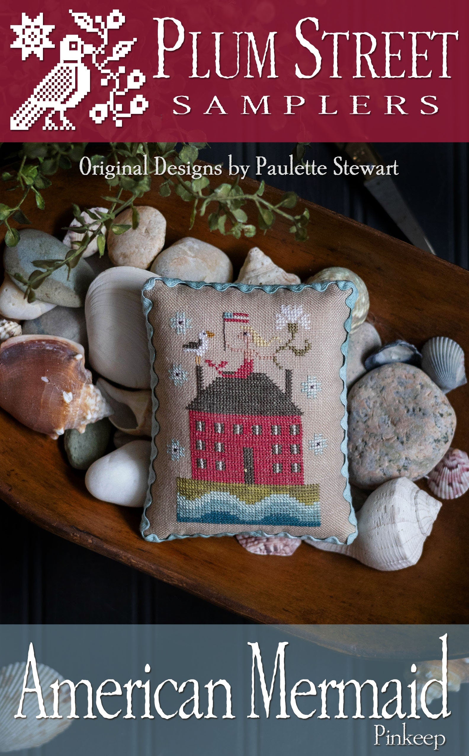 PLUM STREET SAMPLERS "American Mermaid"  Counted Cross Stitch Pattern  Mermaids, Americana, Patriotic, Paper Pattern