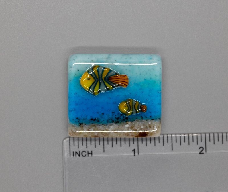 BEAU VERRE ART "Harlequin Fish Fused Glass Needle Minder"  Fused Glass  Magnet  Needleminder  One-of-a-Kind, Handcrafted, 5220