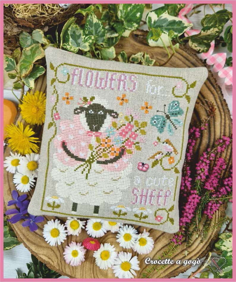 The Little Sheep! by CROCETTE A GOGO  Counted Cross Stitch Pattern  Spring, Flowers, Pattern Only