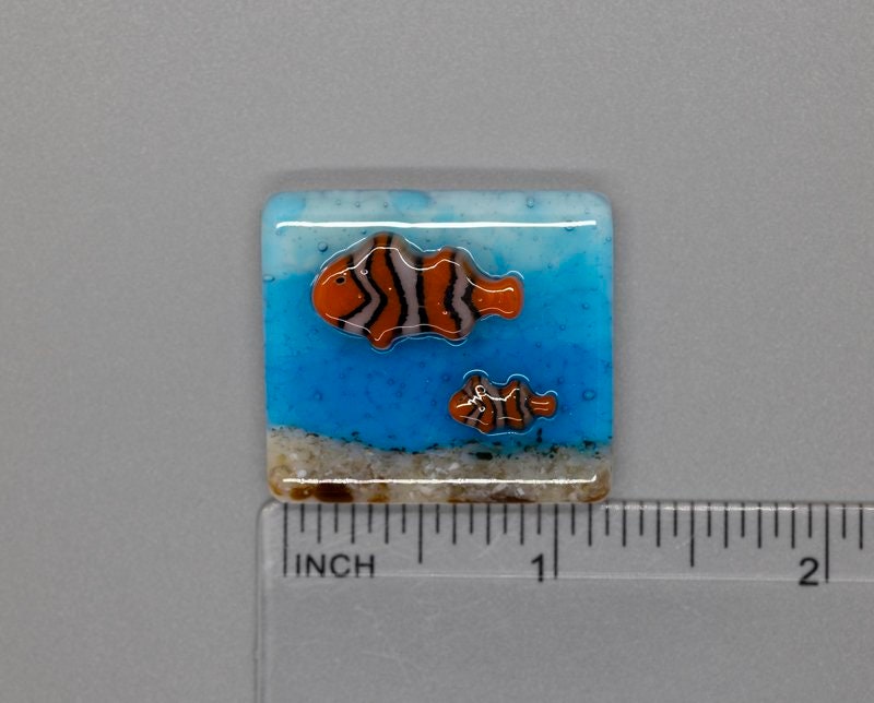 BEAU VERRE ART "Clown Fish Fused Glass Needle Minder"  Fused Glass  Magnet  Needleminder  One-of-a-Kind, Handcrafted, 5303