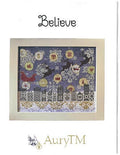 AuryTM "BELIEVE" Counted Cross Stitch Pattern, Winter, Reindeer, Santa Sleigh, Pattern Only