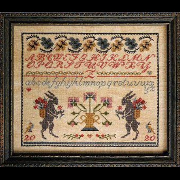 LA~D~DA "A Two Rabbit Sampler"  Counted Cross Stitch Pattern  Hare, Bunny, Rabbit, Flowers, Sampler, Spring, Alphabet, Paper Pattern