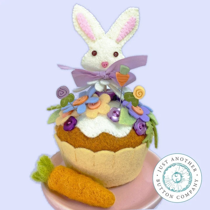 Just Another Button Company "Cottontail & Carrot Cupcake Pincushion Pattern" Easter, Rabbit, Spring, Pattern ONLY