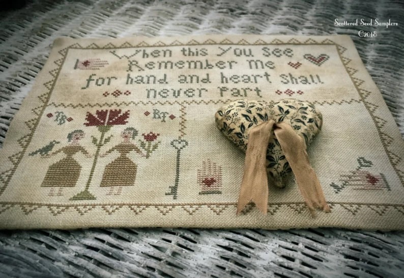 SCATTERED SEED SAMPLERS "Hand & Heart Stitcher's Mat" Counted Cross Stitch Pattern, Chart, Prairie Sisters Handworke Series, Pattern Only