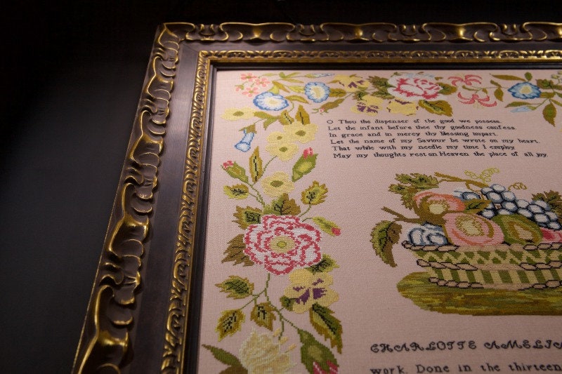 HANDS ACROSS The SEA "Charlotte Amelia Stephens 1834" Counted Cross Stitch Pattern, English Reproduction Sampler, Chart, Printed Booklet