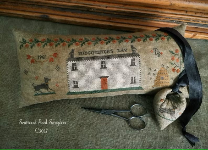 SCATTERED SEED SAMPLERS "Midsummer's Day Tailor's Roll" Counted Cross Stitch Pattern, Needlekeep Necklace, Chart, Pattern Only