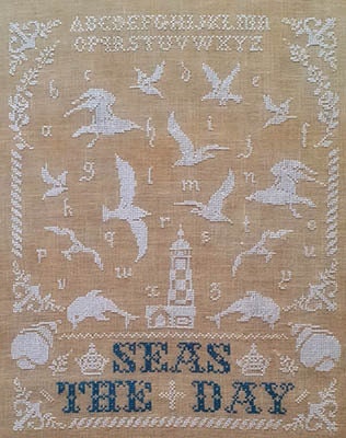 TWIN PEAK PRIMITIVES "Seas The Day" Counted Cross Stitch Pattern, Sea, Birds, Alphabet, Pattern Only