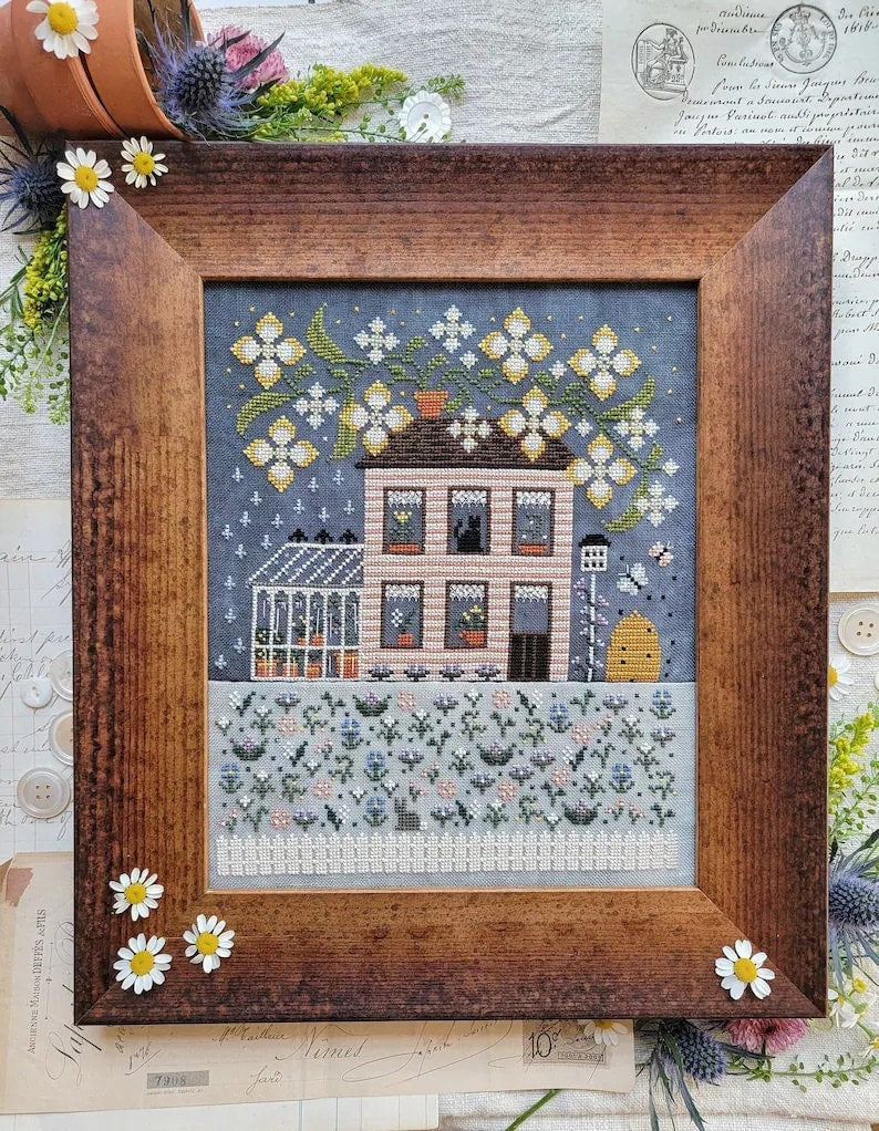 HELLO from Liz Matthews "Spring House" Counted Cross Stitch Pattern, Nashville Needlework Market 2024 Release, Pattern Only