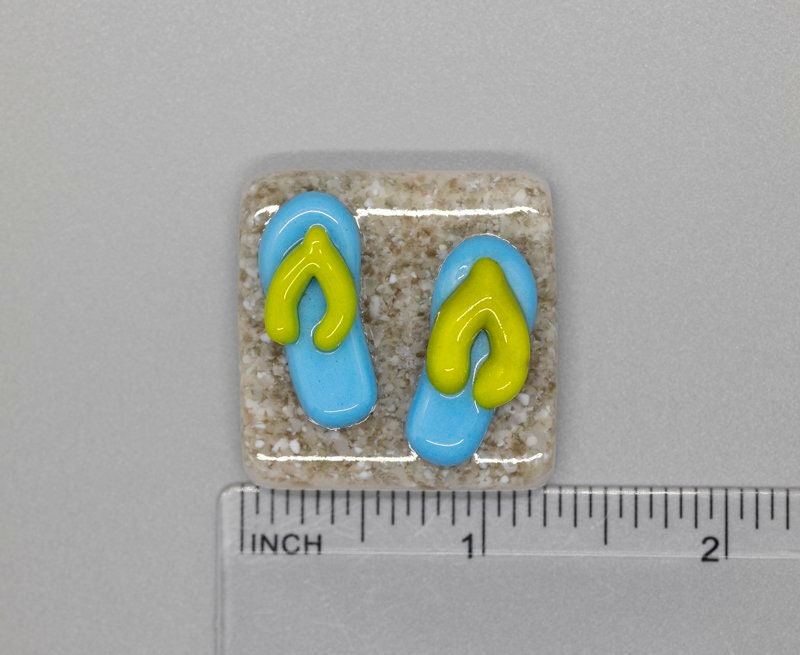 BEAU VERRE ART "Flip Flop Fused Glass Needle Minder"  Magnetic  Needleminder  One-of-a-Kind, Handcrafted