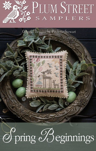 PLUM STREET SAMPLERS "Spring Beginnings"  Counted Cross Stitch Pattern  Deer, Birds, Nashville Needlework Market 2024, Paper Pattern