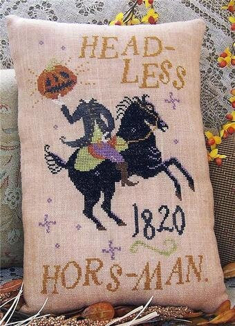 MISS PRIM "Headless Horseman Pillow" Counted Cross Stitch Pattern, Halloween Whimsy, Pattern Only