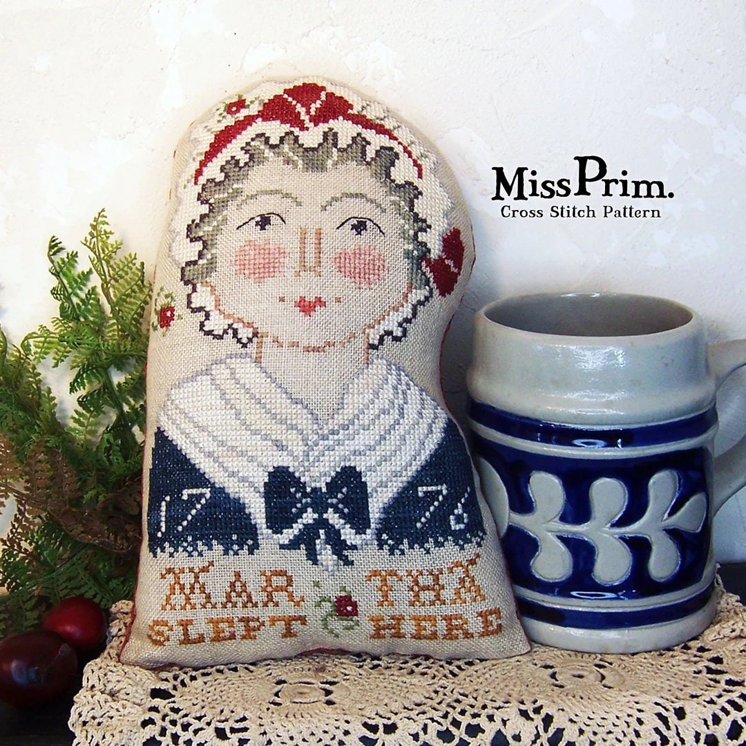 MISS PRIM "Martha Washington Pillow" Counted Cross Stitch Pattern, People Pillow Collection, July 4th, Chart, Pattern Only