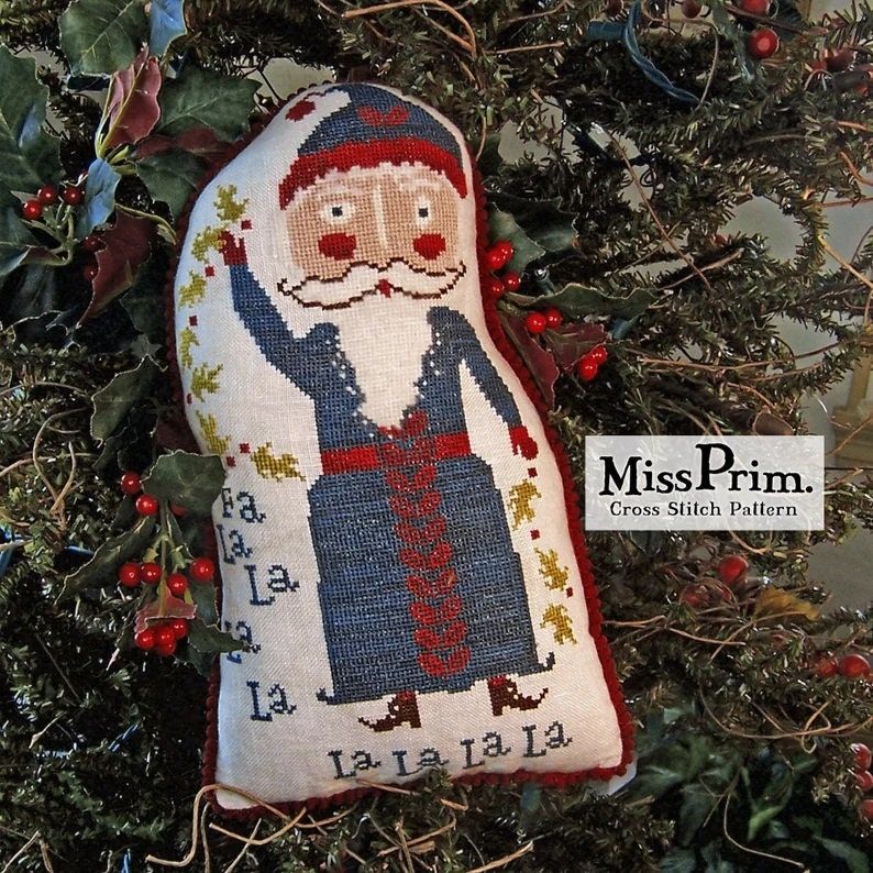 MISS PRIM "Holly Jolly Santa" Counted Cross Stitch Pattern, Christmas, Winter, Pattern Only