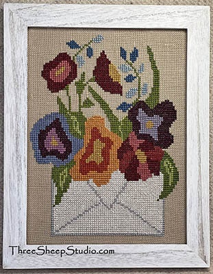 THREE SHEEP STUDIO "Special Delivery" Design by Rose Clay, Counted Cross Stitch Pattern, Chart, Flowers in an Envelope, Pattern Only
