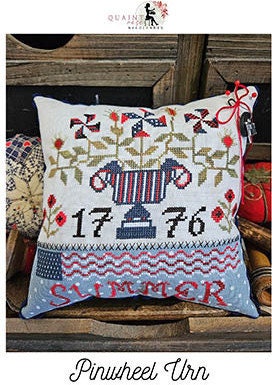 QUAINT ROSE NEEDLEARTS "Pinwheel Urn" Counted Cross Stitch Pattern, Summer, 1776, Patriotic, Chart, Pattern Only