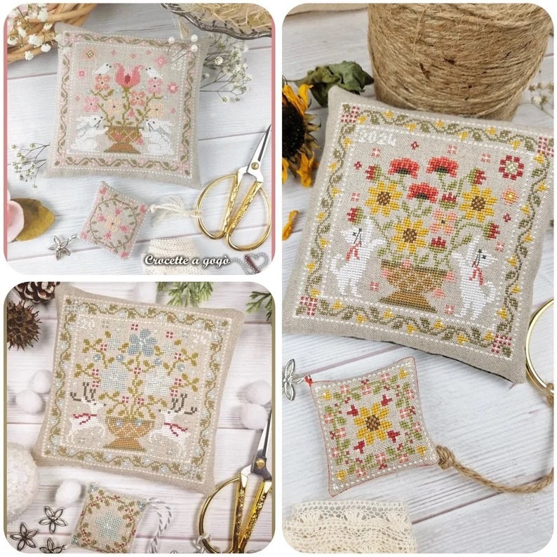 CROCETTE A GOGO "Summer Basket"  Counted Cross Stitch Pattern  2 Patterns  Cat  Sunflowers  Poppies  Pattern Only