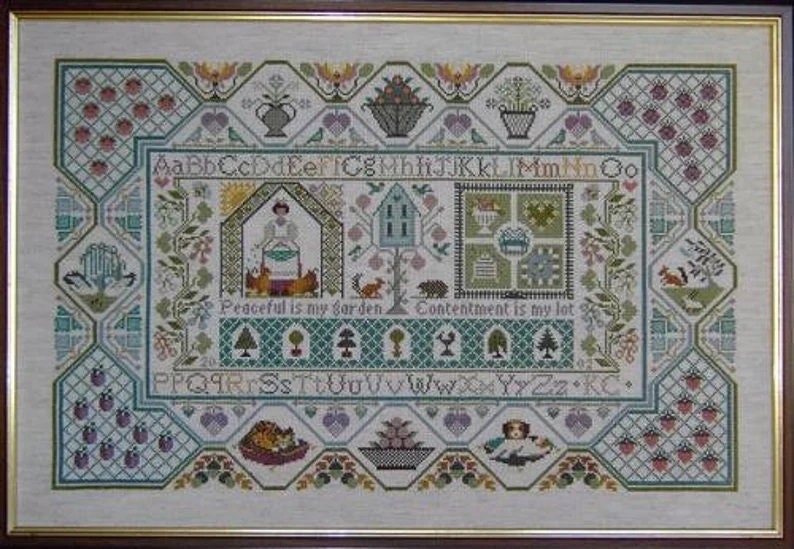 Moira Blackburn Traditional Sampler Chart "Peaceful Garden Sampler" Counted Cross Stitch Pattern, Chart, Sampler, Pattern Only