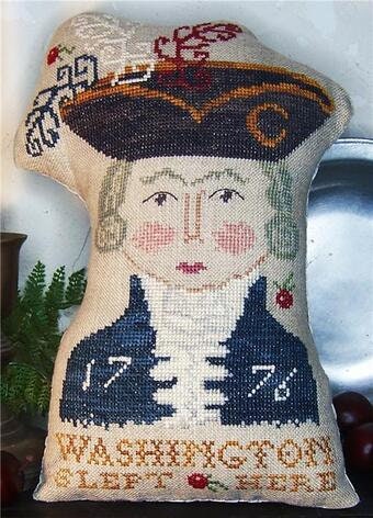 MISS PRIM "Washington Slept Here" Counted Cross Stitch Pattern, People Pillow Collection, Independence Day, Presidents Day, Pattern Only