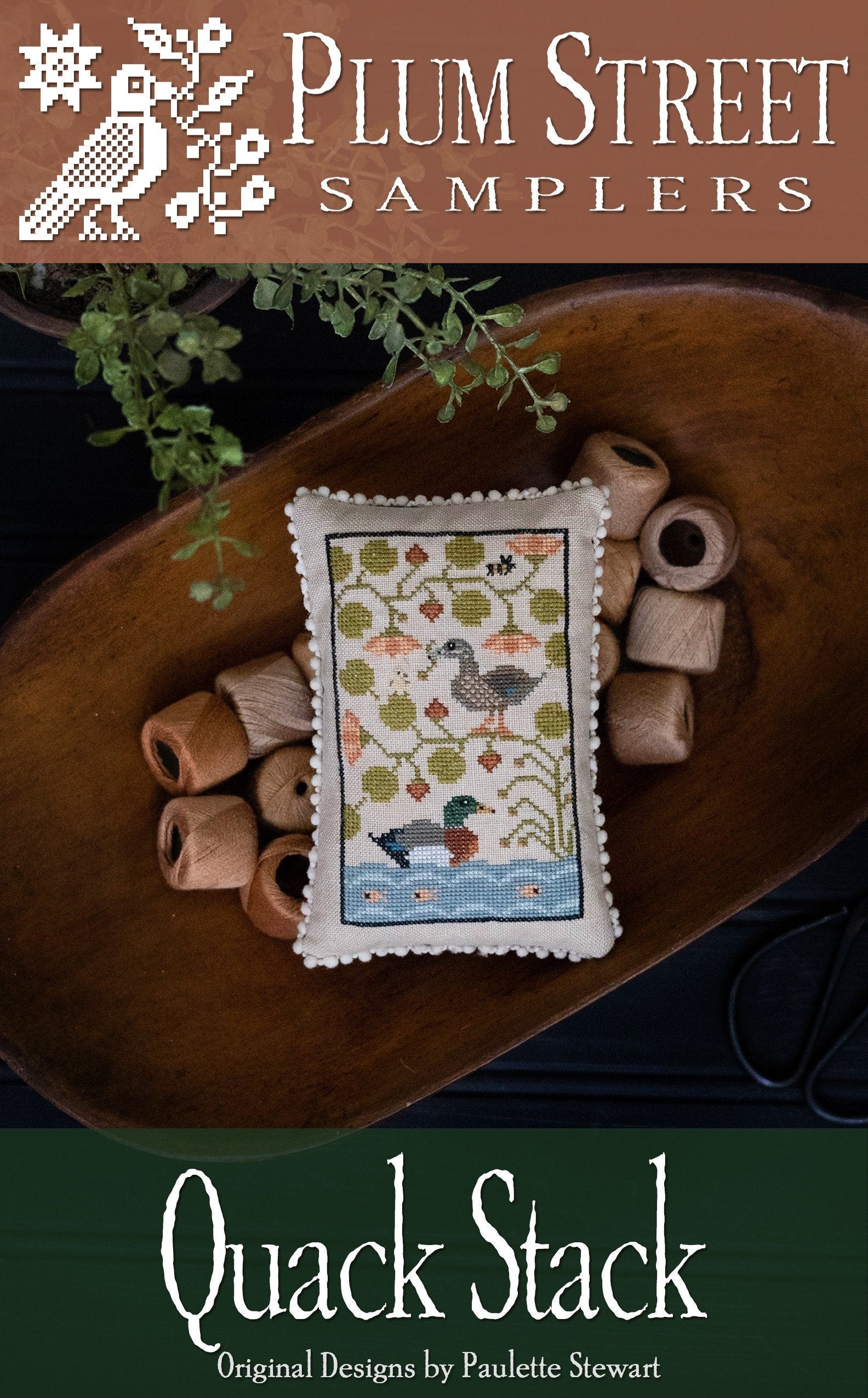 PLUM STREET SAMPLERS "Quack Stack" Counted Cross Stitch Pattern, Chart, Ducks, Mallards, Stack Series, Pattern Only