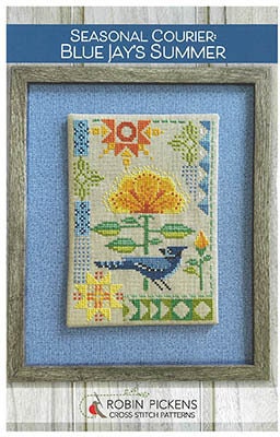 Robin Pickens "Blue Jay's Summer Seasonal Courier", Counted Cross Stitch, Bird, Flowers, Chart, Pattern Only