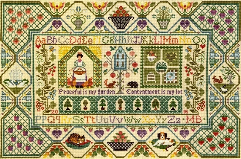 Moira Blackburn Traditional Sampler Chart "Peaceful Garden Sampler" Counted Cross Stitch Pattern, Chart, Sampler, Pattern Only