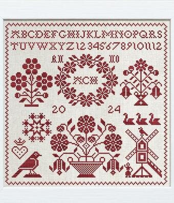 MODERN FOLK EMBROIDERY "A Little Red Spring Sampler" Counted Cross Stitch Pattern, Chart, Pattern Only
