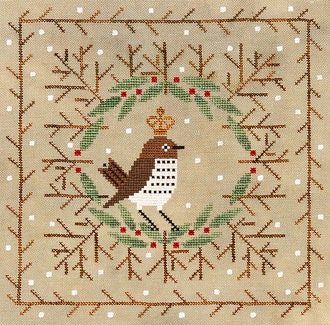 ARTFUL OFFERINGS "Winter Wood Thrush" Counted Cross Stitch Pattern, Winter. Christmas, Bird, Holly & Berries, Holiday, Pattern Only