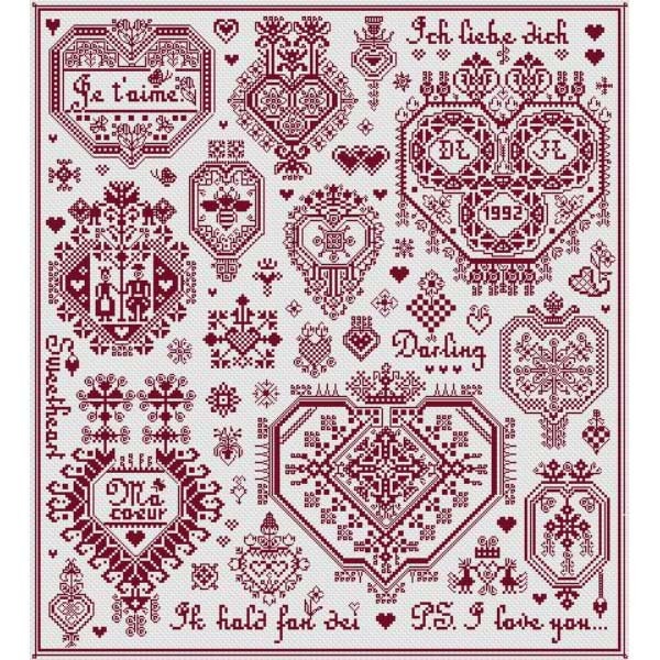 LONG DOG SAMPLERS "Mots d'Amour"  Counted Cross Stitch Pattern  Sampler, Chart, Pattern Only