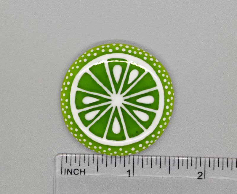 BEAU VERRE ART "Citrus Slice Fused Glass Needle Minder"  Magnet  Lime Slice, Needleminder  One-of-a-Kind, Handcrafted 5470